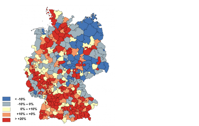 Change of electricity demand in the regions in Germany 2050 vs. 2015